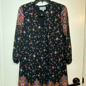 Used Skies Are Blue 3/4 Sleeve Black Floral Paisley Dress Size Small